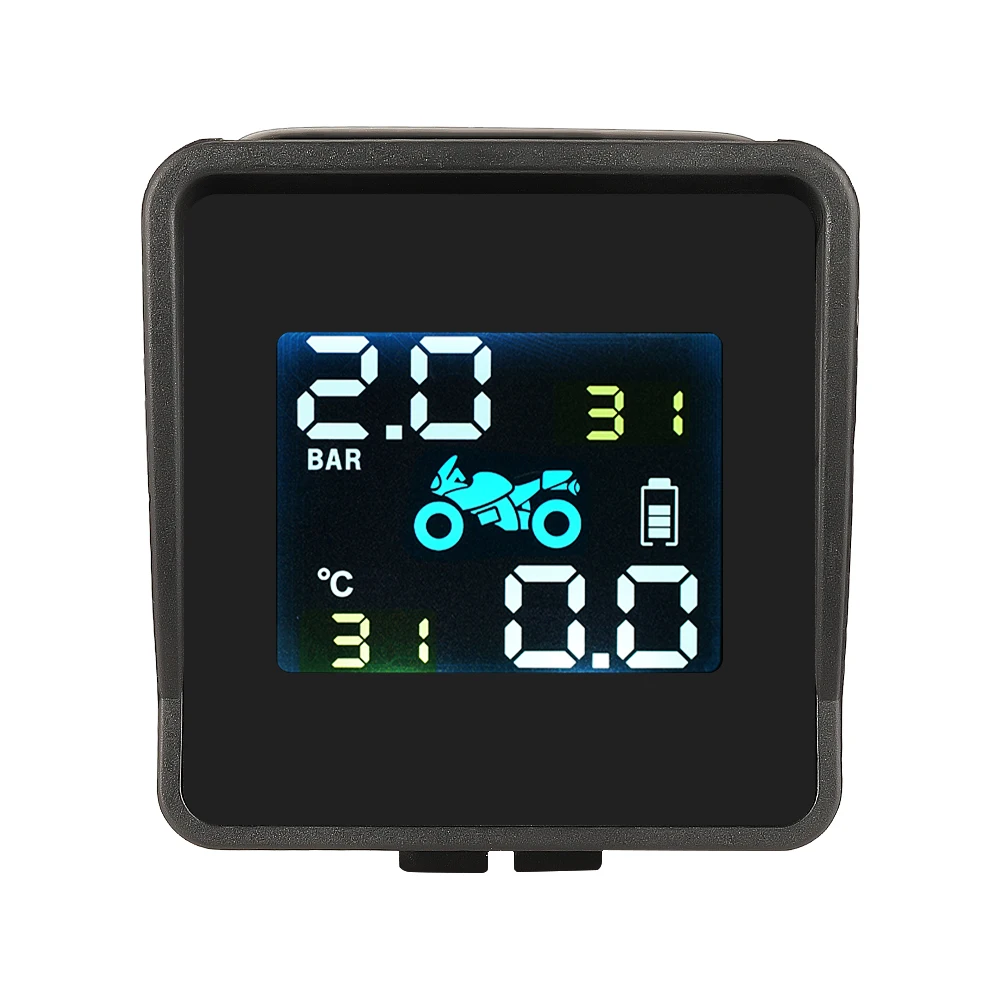 

Motorcycle TPMS Motos Tire Pressure Monitoring System LCD Display Waterproof Motor Tyre Temperature Alarm with 2 Sensors