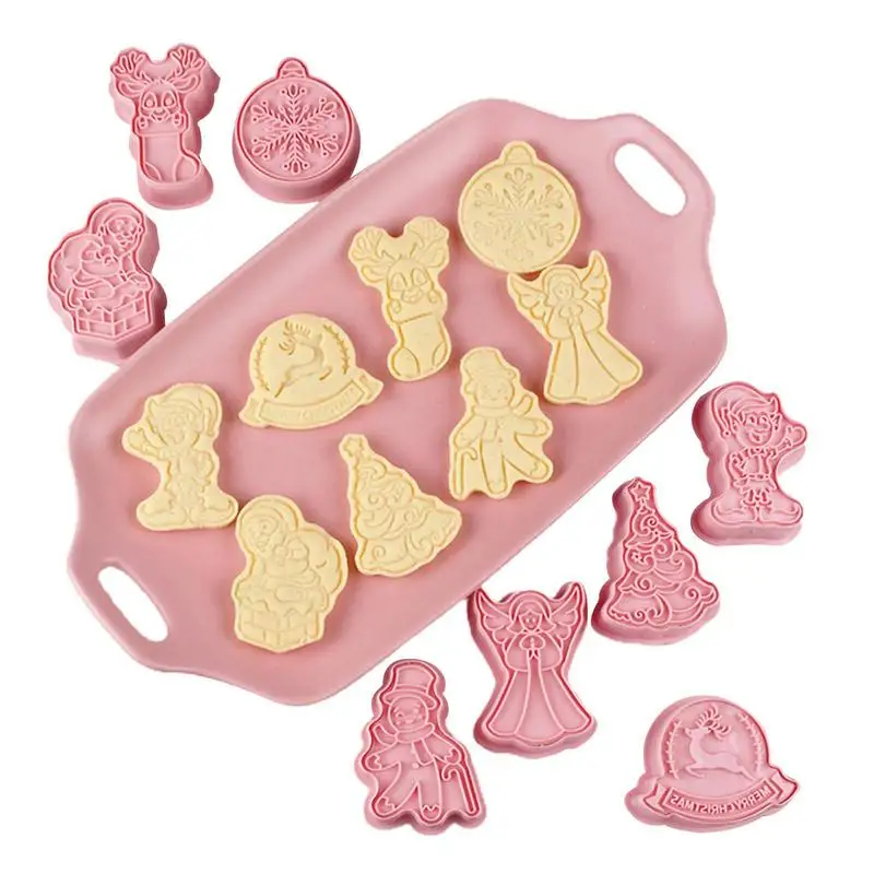 

Рождественская форма для печенья, 8 шт., рождественские снеговики, Санта-Клаус, формочки для печенья, 3D формочки для печенья с поршневыми шта...