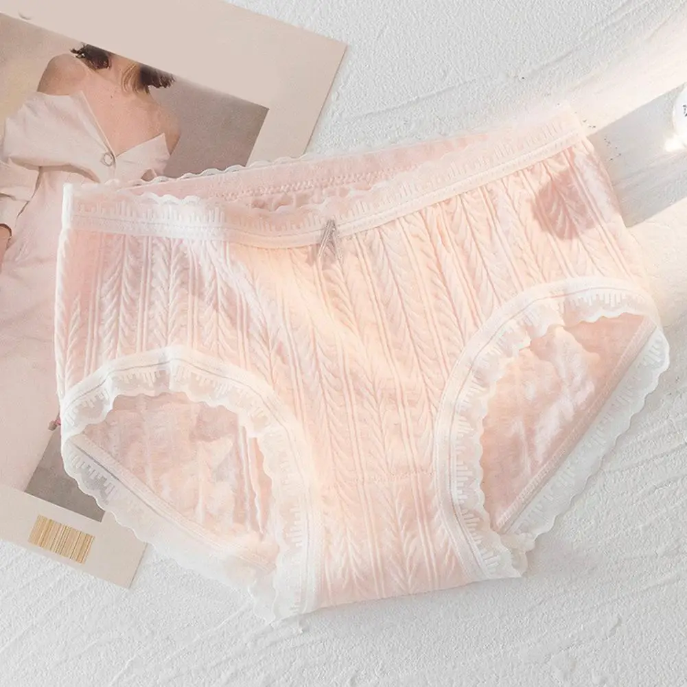 

Мягкие влагоотводящие женские кружевные трусики со средней талией, эластичные, с бантом, декоративные, антисептические, бесшовные, милые контрастные цвета