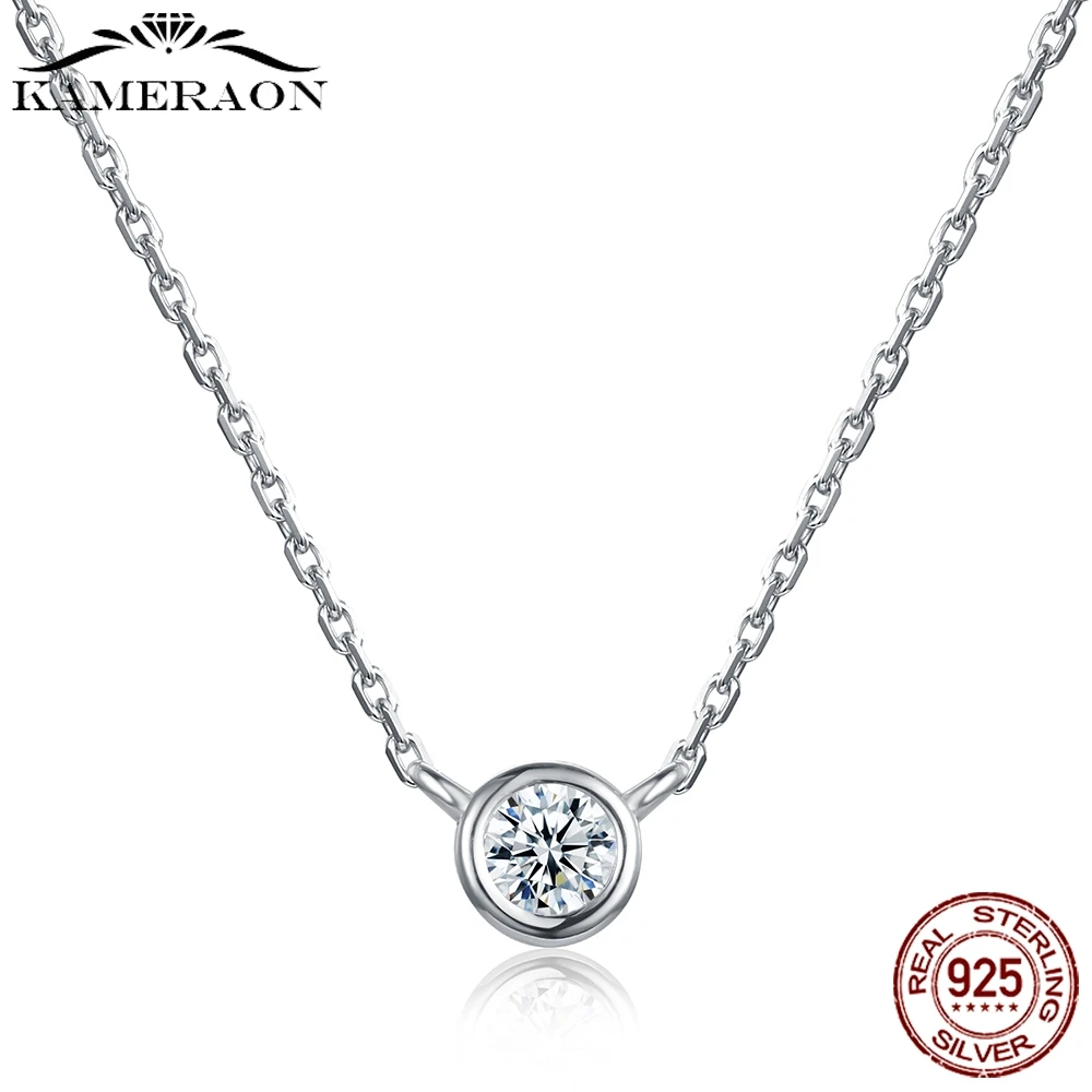 

KAMERAON 100% 925 Sterling Silver Necklace for Women Simple Clear CZ Zircon Necklace Wedding Band Engagement Jewelry N815