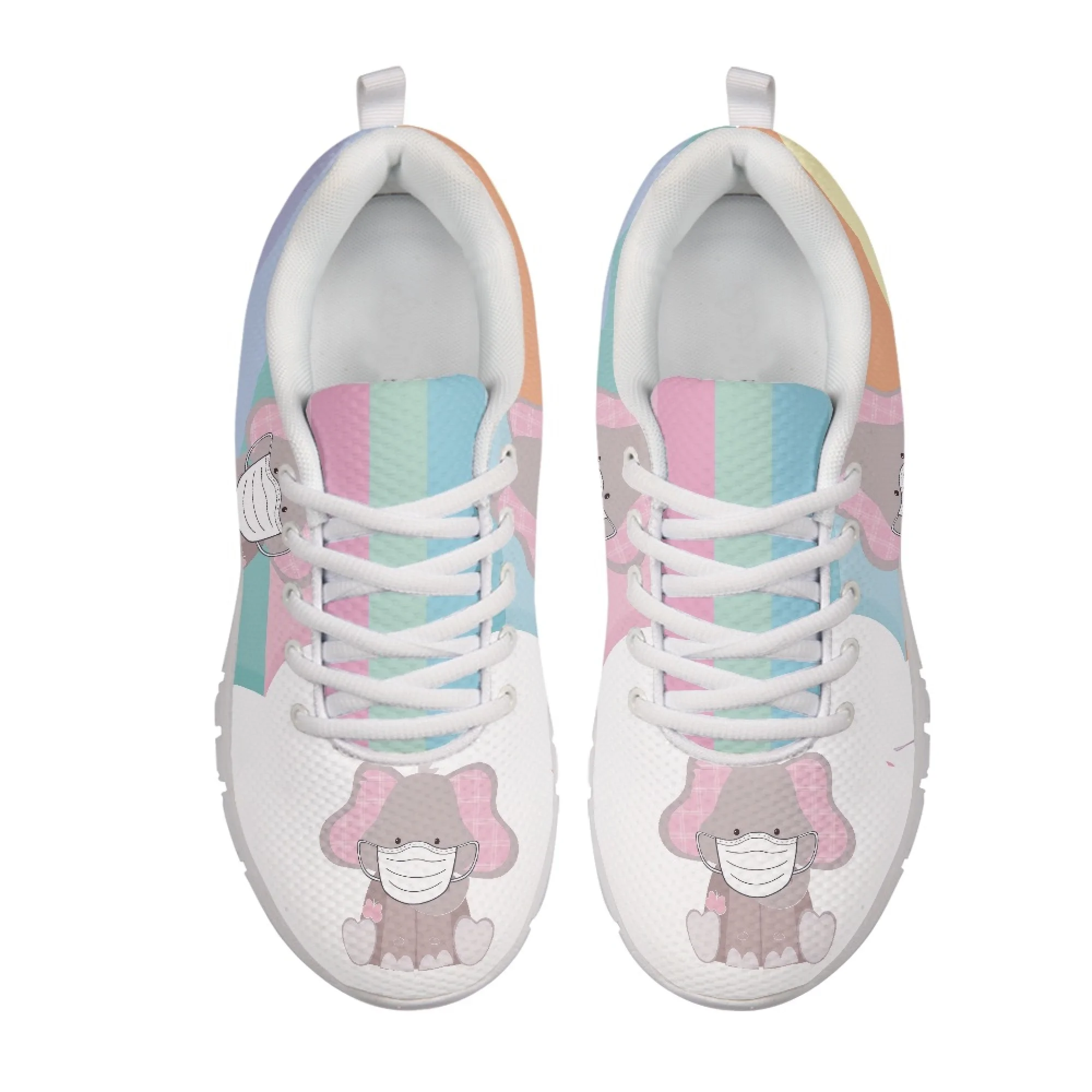 Yikeluo Lovely Cartoon Pattern Nurse Shoes Lace-up Mesh Sneaker Shoes for Women New Fashion Ladies Flats Comfort Light Footwear