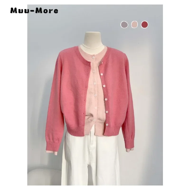 Повседневные красивые вязаные кардиганы с круглым вырезом и длинными рукавами