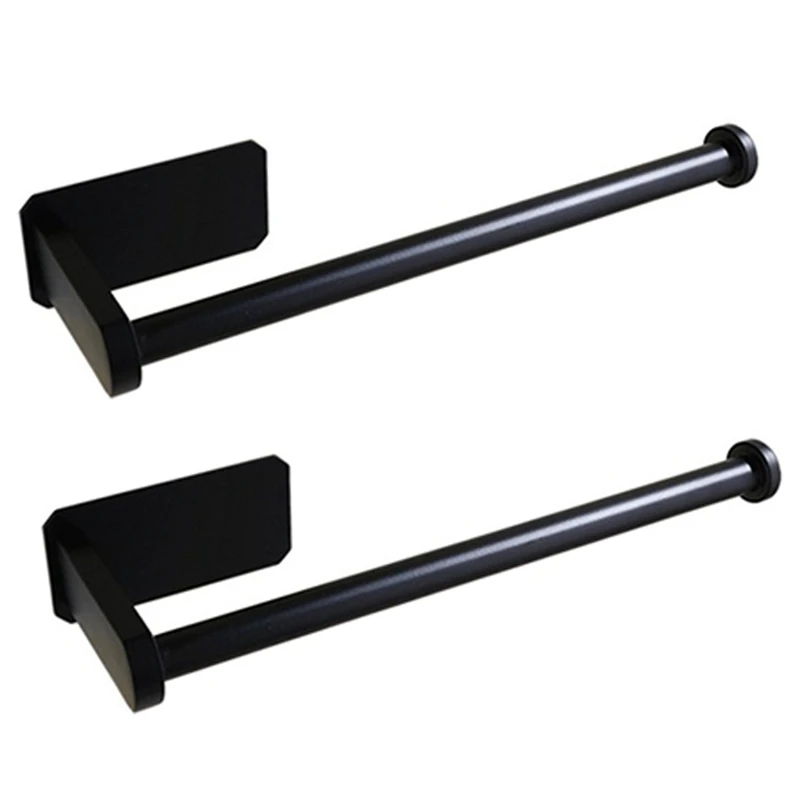 

2X Kitchen Roll Paper Self Adhesive Wall Mount Toilet Paper Holder Bathroom Tissue Towel Rack Holders Black Long