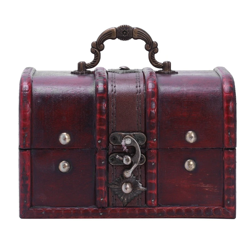 2 Pcs Multi Vintage Jewelry Necklace Bracelet Box Wooden Storage Gift Box, Red & Wine Red