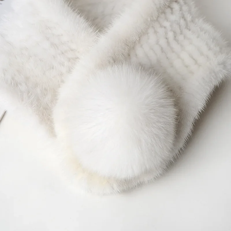 Норковый шарф из меха тканый женский зимний крест открытый