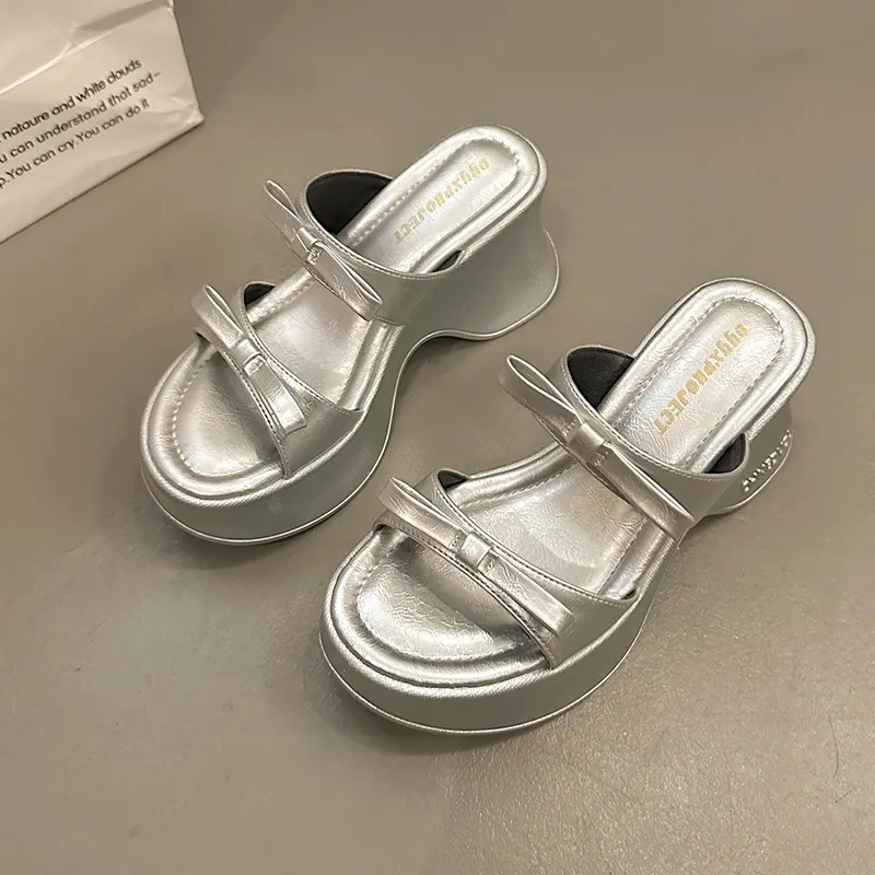 Шлепанцы женские с бантом-бабочкой повседневные Мягкие тапочки на платформе