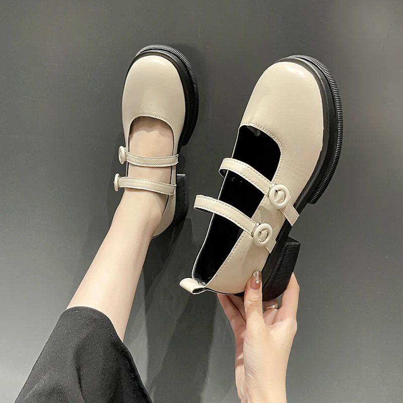 

Small leather shoes female Mary Jane shoes 2022 spring and summer new British style French design high heels buckle pumps