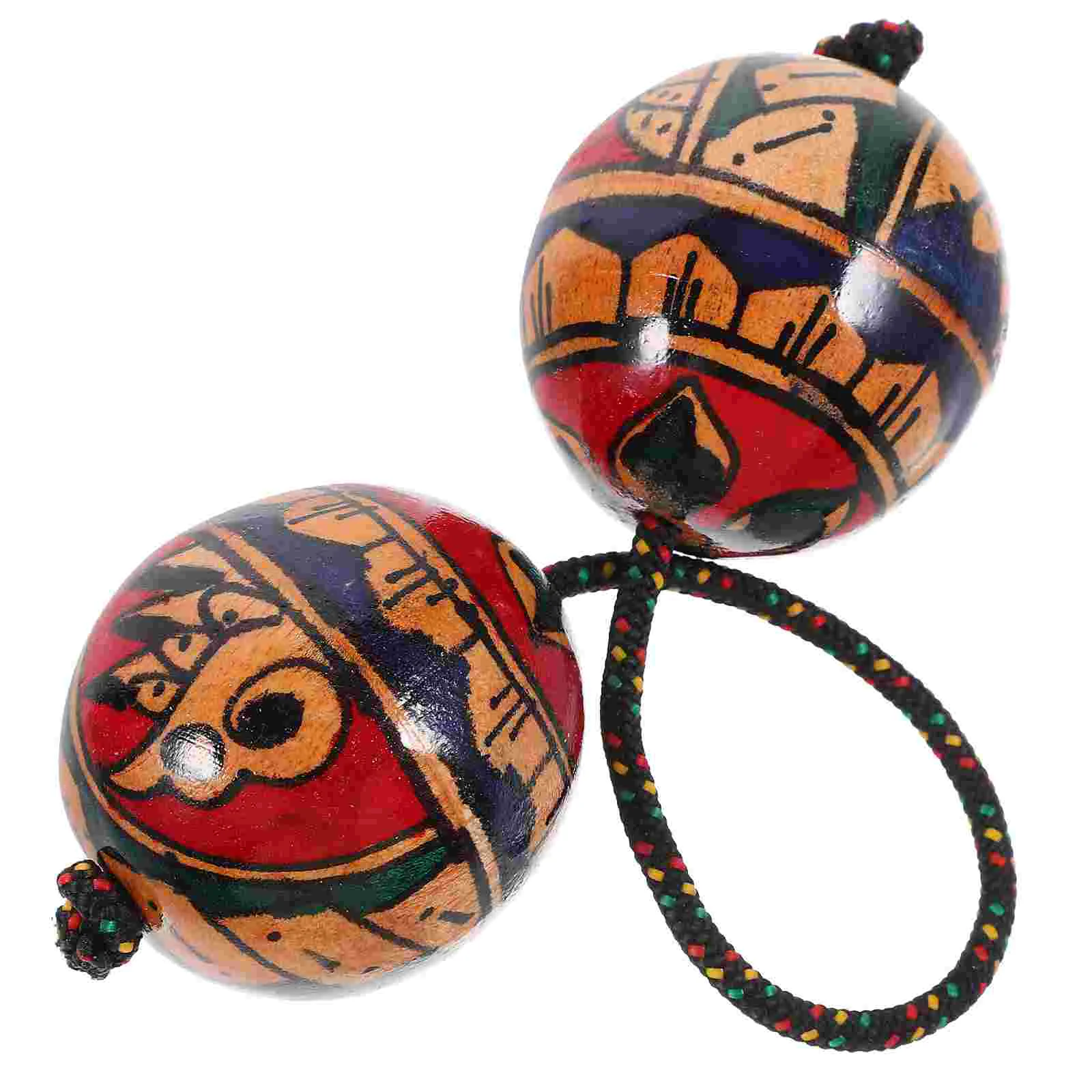 Indonesian Hand-painted Rhythm Maracas Style Percussion Balls Crank Musical Egg Shaker Wood Instrument