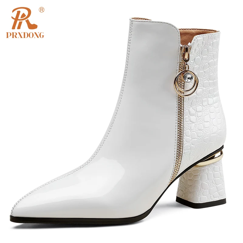 

PRXDONG Genuine Leather High Heels Pointed Toe Shoes Woman Ankle Boots Autumn Winter Warm Shoes Big Size 34-43 Dress Party 2023