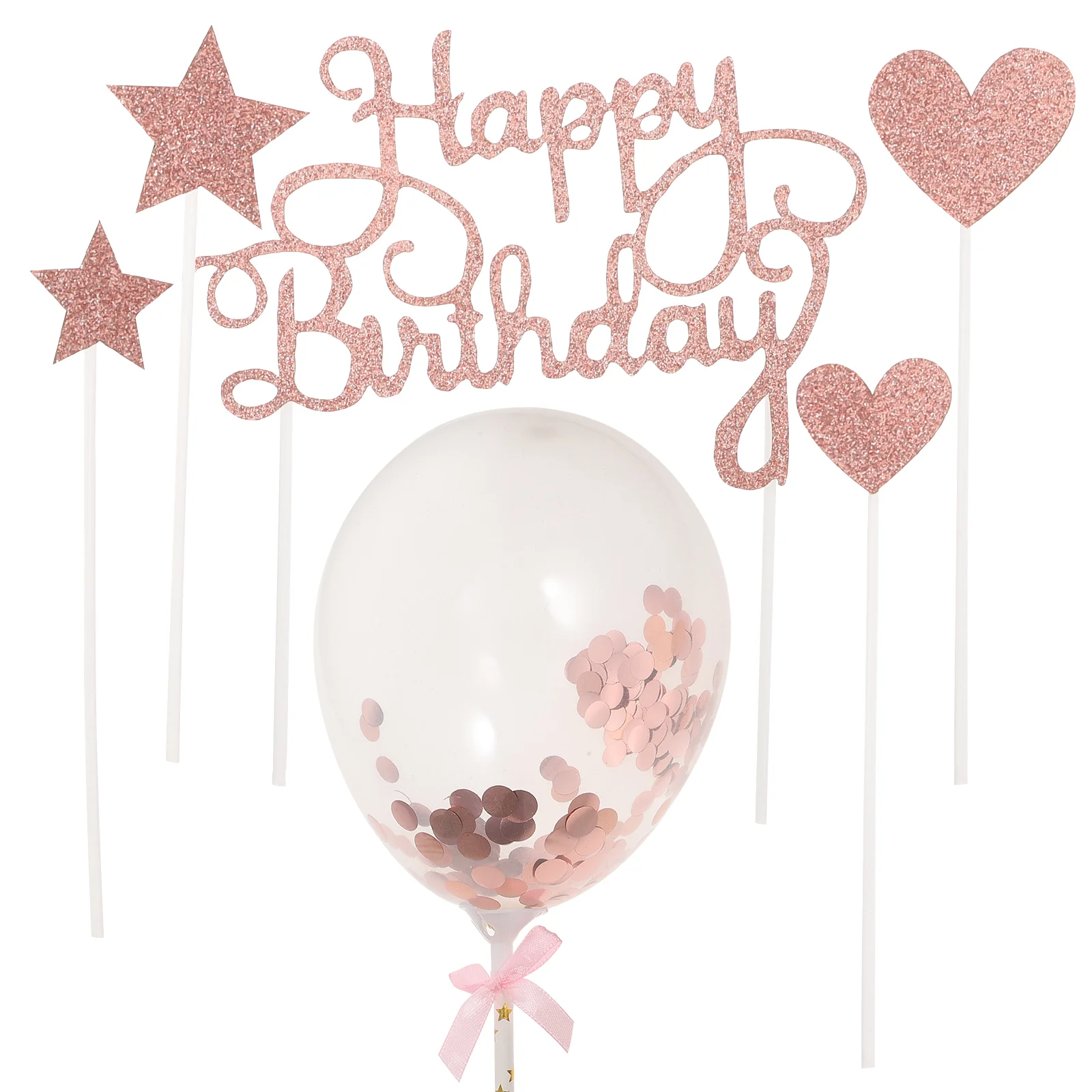 

2 Sets Birthday Cake Glitter Stars Love Heart Balloon Cake Ornaments