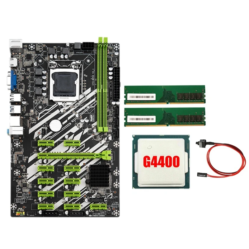 

B250 BTC Mining Motherboard With 4400CPU+2 X 4G DDR4 RAM+Switch Cable 12 PCI-E Slots LGA1151 DDR4 RAM SATA3.0 VGA+HD