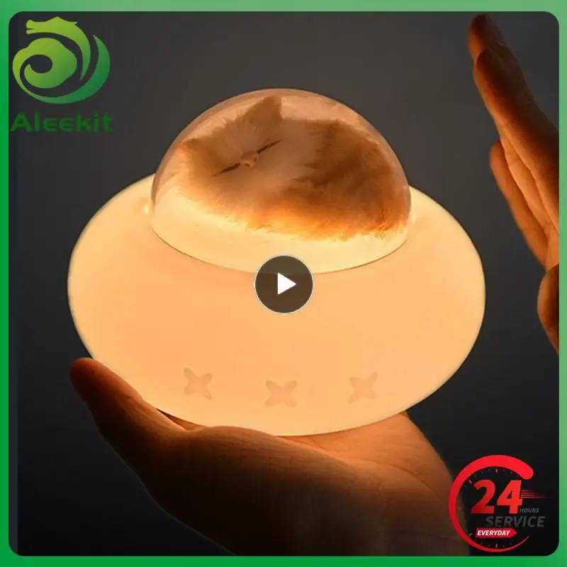 

Silicone Pet Cats Dogs Night Lights Spaceship USB Charging Pat Atmosphere Lights Bedroom Table Lamps Indoor Sleeping Lamps