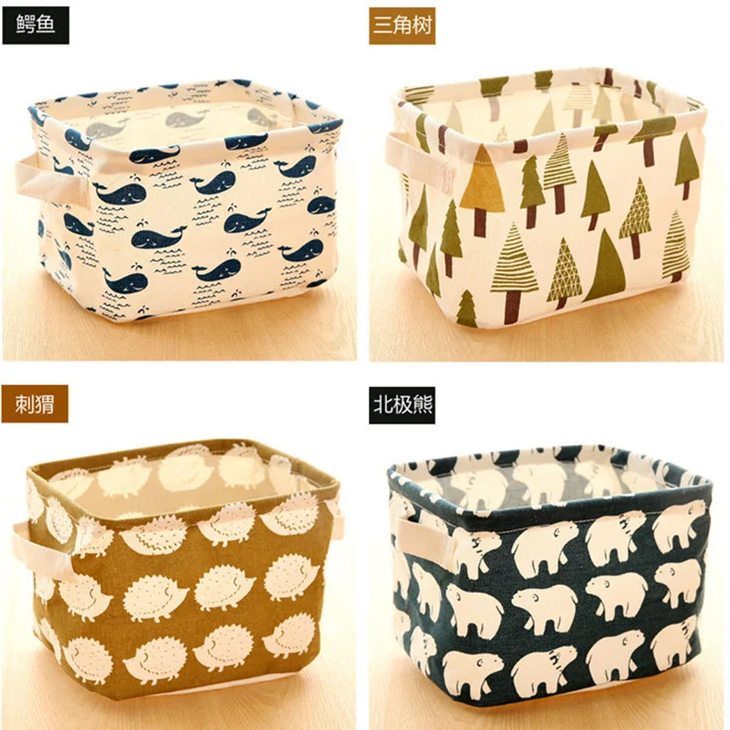 

Cotton Linen Bag Desktop Storage Basket Fruit Drinks Sundries Storage Box With Handle Cosmetic Organization Pocket Home Supplie