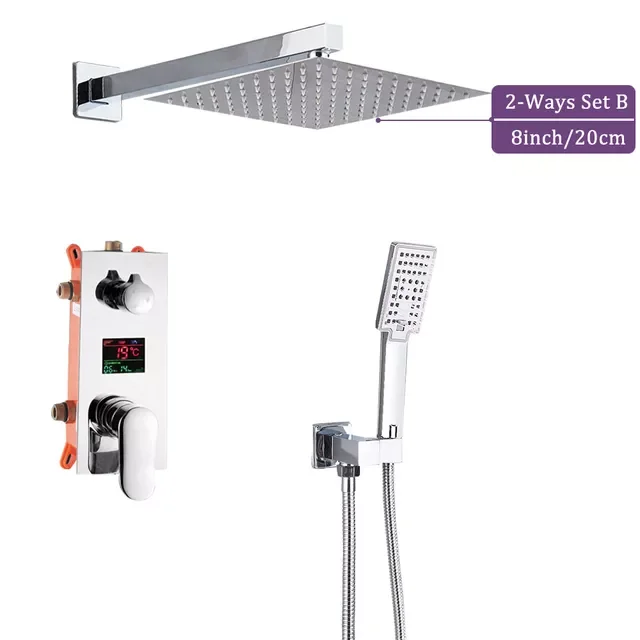 

Ceiling Mounted Big Rainfall 16" Shower Faucet Set Single Lever Temperature Digital Display Concealed Shower Mixing Valve Tap