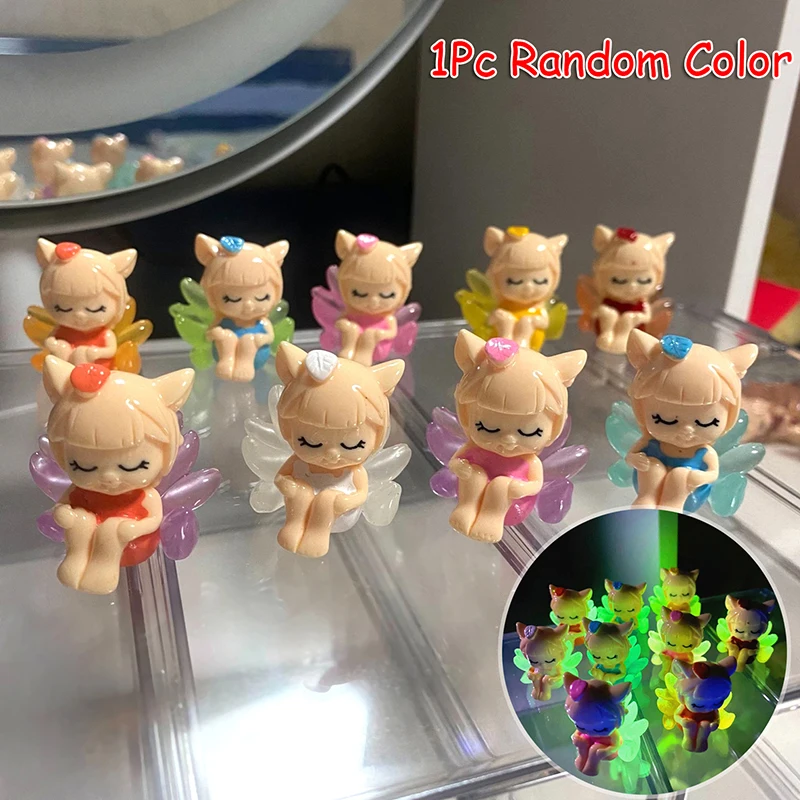 

1Pc Luminous Nine Tailed Fox Girl Ornament Mini Cartoon Doll Micro Landscape Decoration Dollhouse Miniature Toy