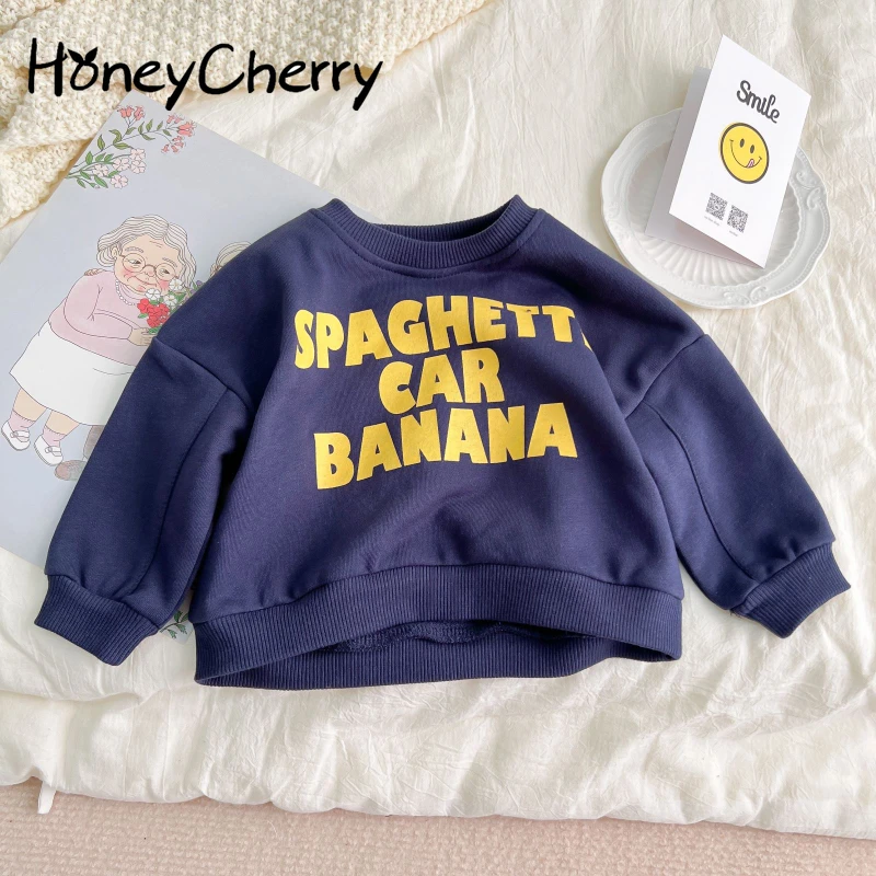 

HoneyCherry Baby English Alphabet Round Neck Loose Simple Sweatshirts Baby Boy Sweatshirt