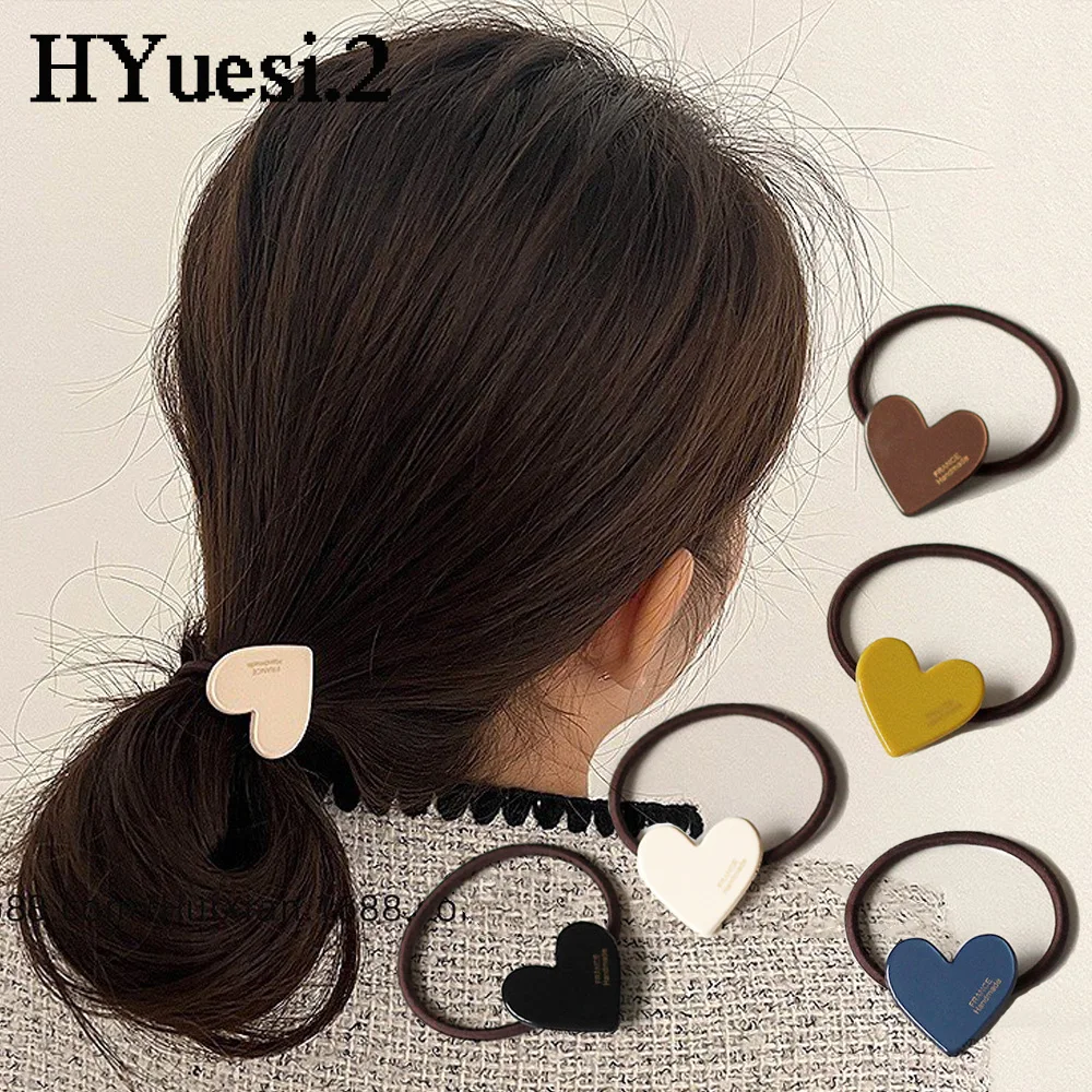 

Простые ацетатные Завязки для волос в форме сердца, ретро Однотонные резинки для волос в стиле ретро для женщин и девушек, эластичная резинка для хвоста