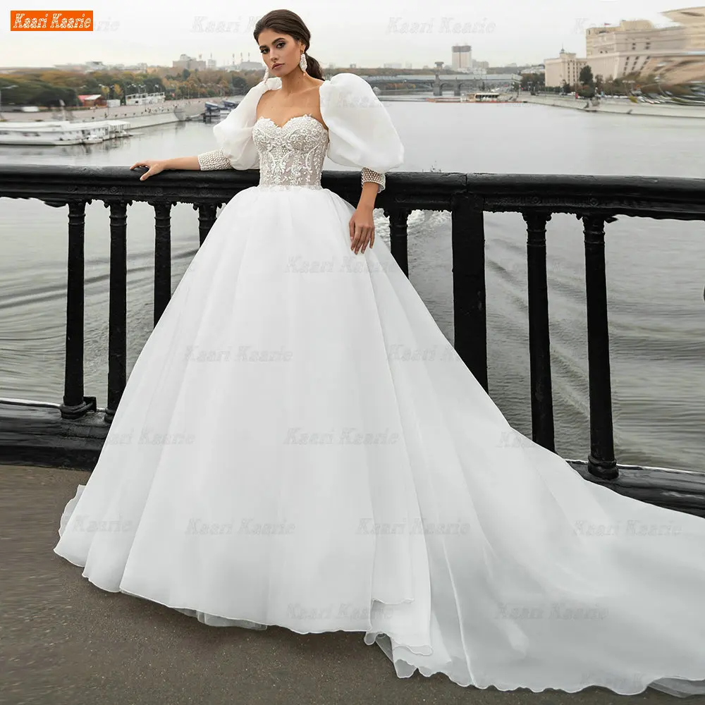 

Long Puff Sleeves Wedding Dress White 2022 Vestidos De Novia Beading Women Ivory Bridal Dresses Ball Gown High Quality Trouwjurk