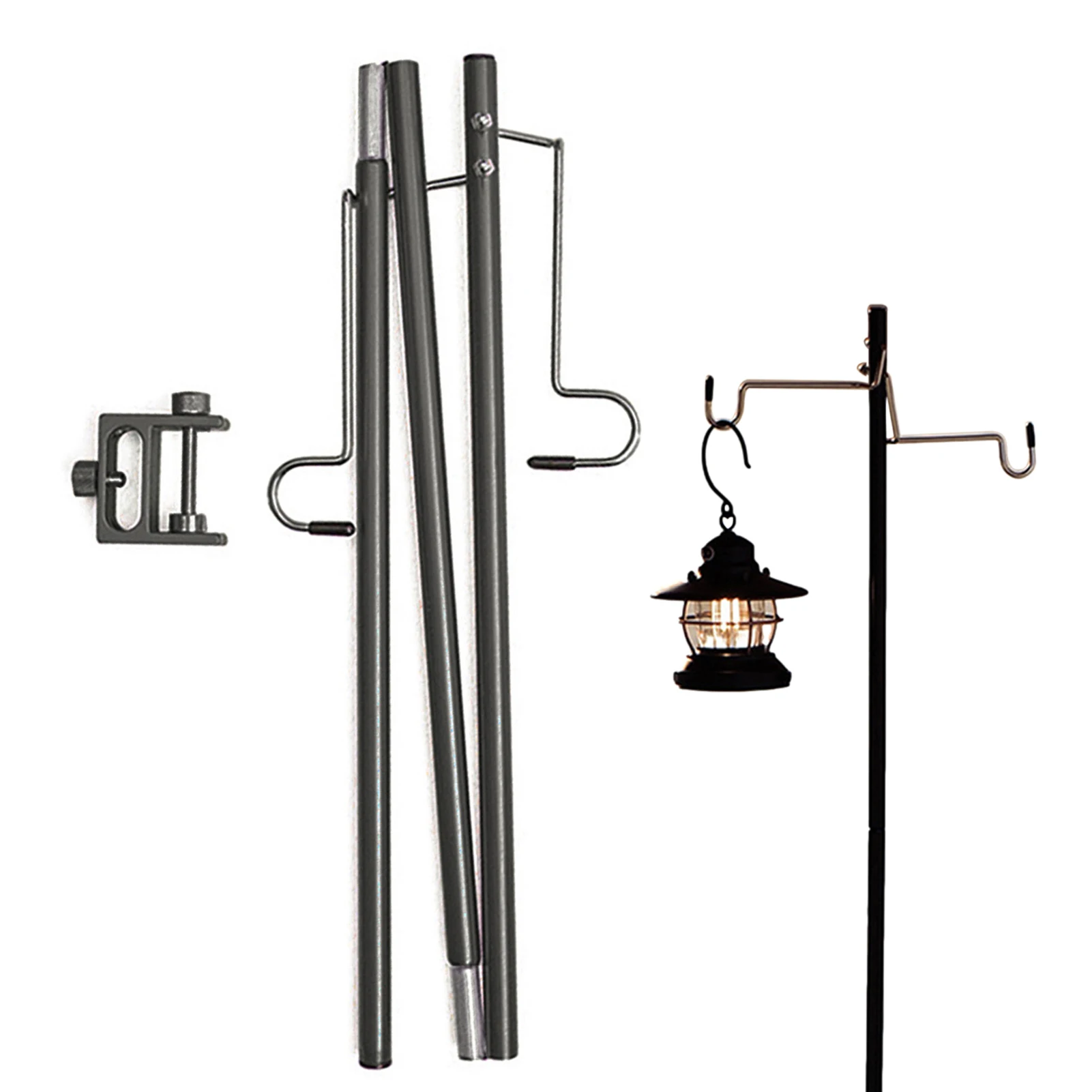 Outdoor Camping Hiking Aluminum Alloy Foldable Lamp Post Pole Portable Fishing Hanging Light Fixing Stand Holder Lantern Stand