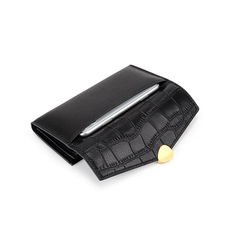 women genuine leather long wallet fashion fold leather phone wallet ladies envelope wallet hand purse crocodile pattern clutch free global shipping