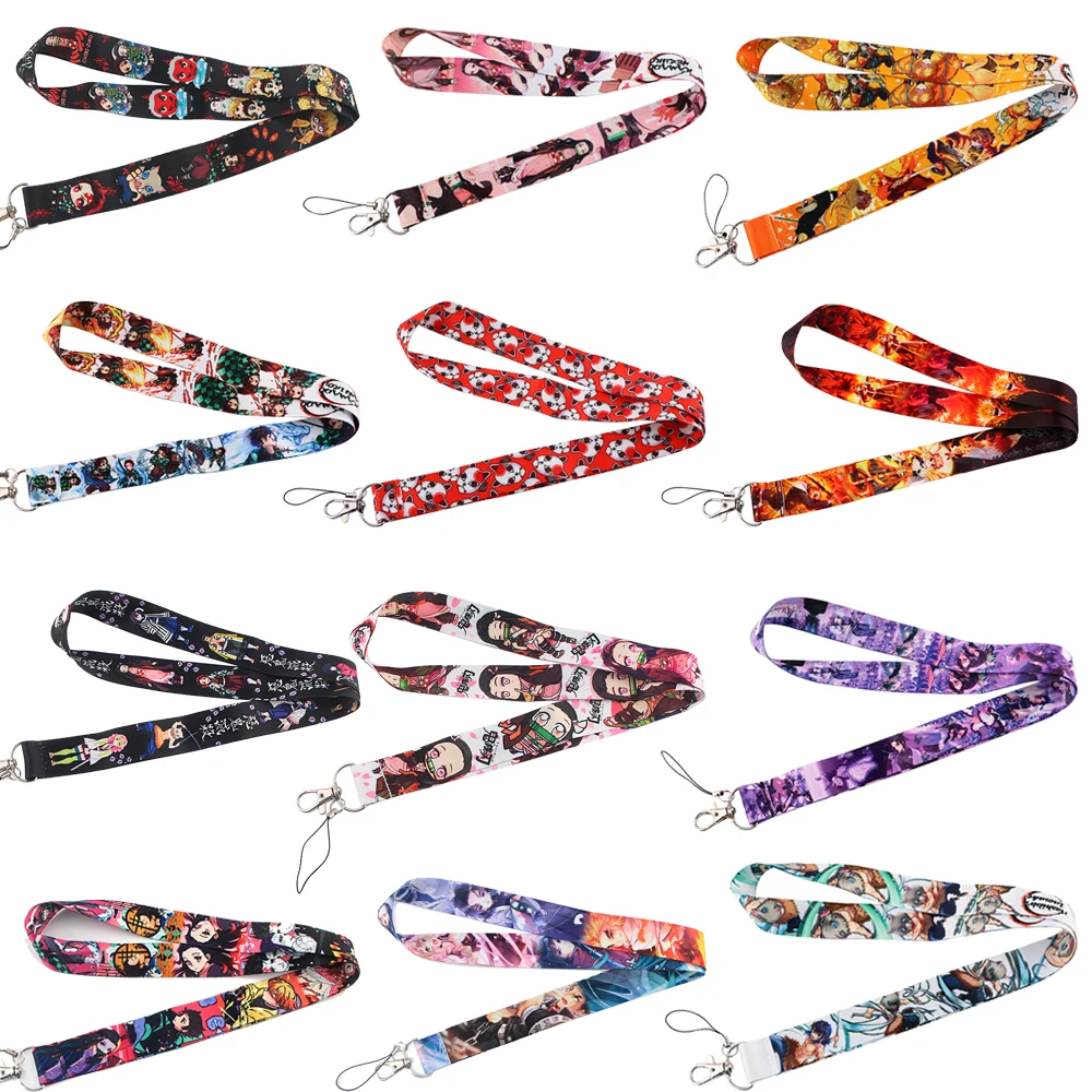 

Japanese Anime Demon Slayer Cool Lanyards Keys Chain ID Credit Card Cover Pass Mobile Phone Charm Neck Straps Accessories Gifts