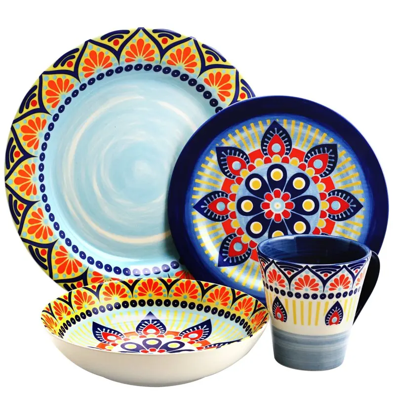 

Stylish Blue Mozaik 16-Piece Round Stoneware Dinnerware Set - Durable, Dishwasher Safe, and Perfect for Everyday Use.