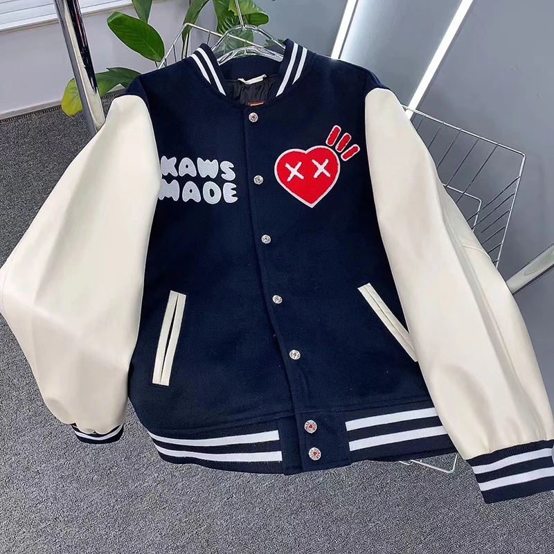 

HUMAN MADE Men's Jackets Embroidered Heart Casual Women's Human Made Baseball Jackets Outwear Coat