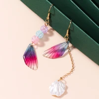 bohemia fairy wings feather dangle earrings for women asymmetric beach shell long tassel drop earrings wedding bride jewelry