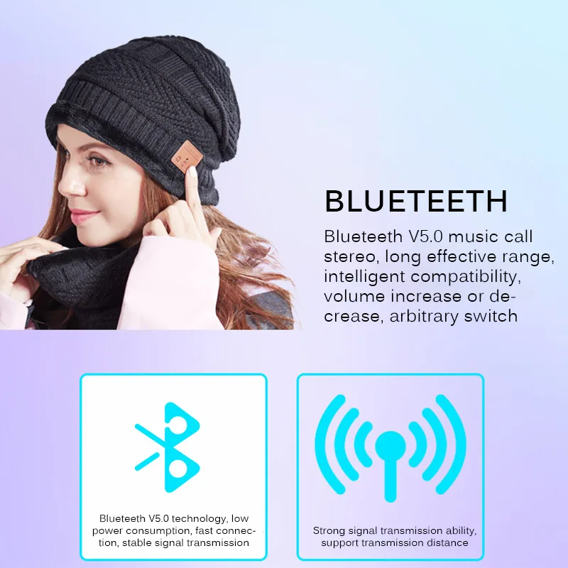 Bluetooth Beanie V5.0 Bluetooth Hat Scarf Wireless Earphone Beanie Headphones Outdoor Winter Warm Skiing Riding Hat