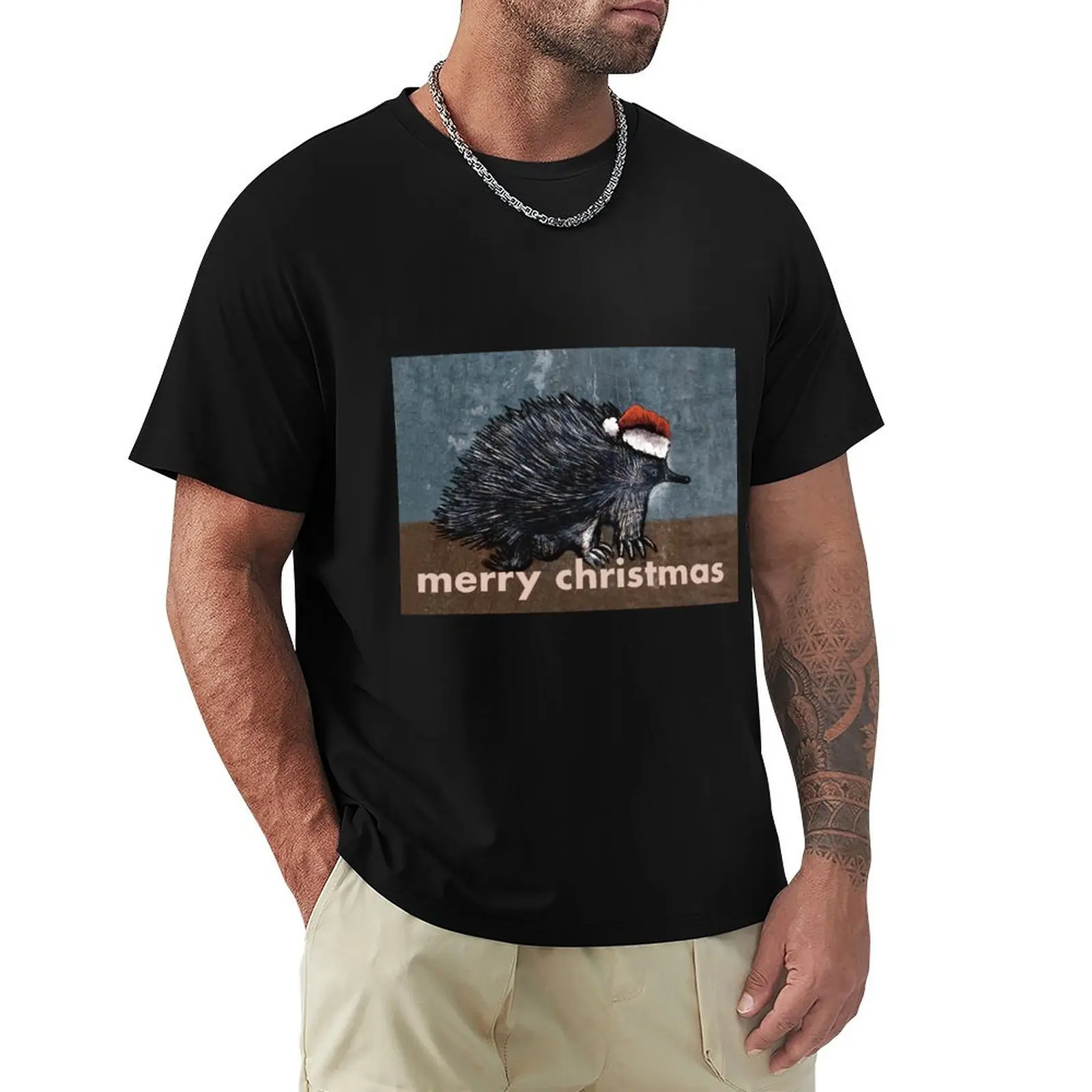 Фото Футболка Echidna Christmas Card, повседневная универсальная футболка для мужчин №1