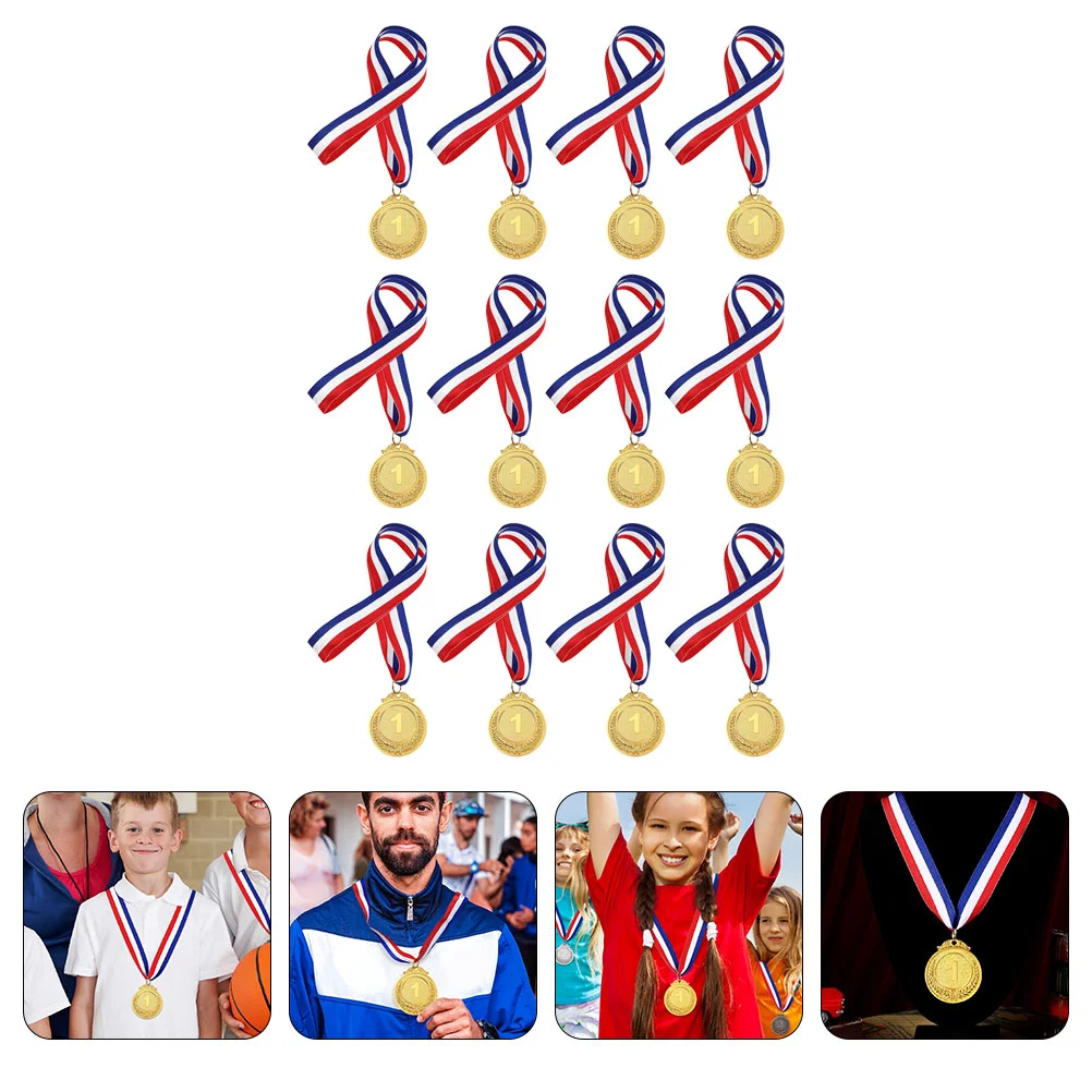

12 Pcs Toy Kids The Medal Number Medals Gold Leaf School Award Zinc Alloy Child
