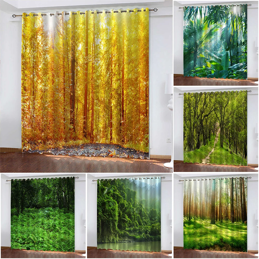 3D Print Curtain Forest Landscape Curtain Biparting Open Blackout Curtain Cortina De Sombra Bedroom Living Room  Window Curtain