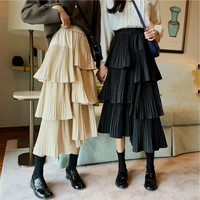 high waist black irregular cake skirt women retro casual multi layer pleated ruffles korean fashion clothing faldas mujer street