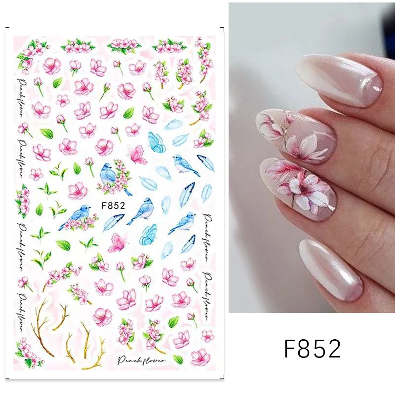1 шт. Цветочные прозрачные наклейки для ногтей розовые цветы вишни слайдеры на