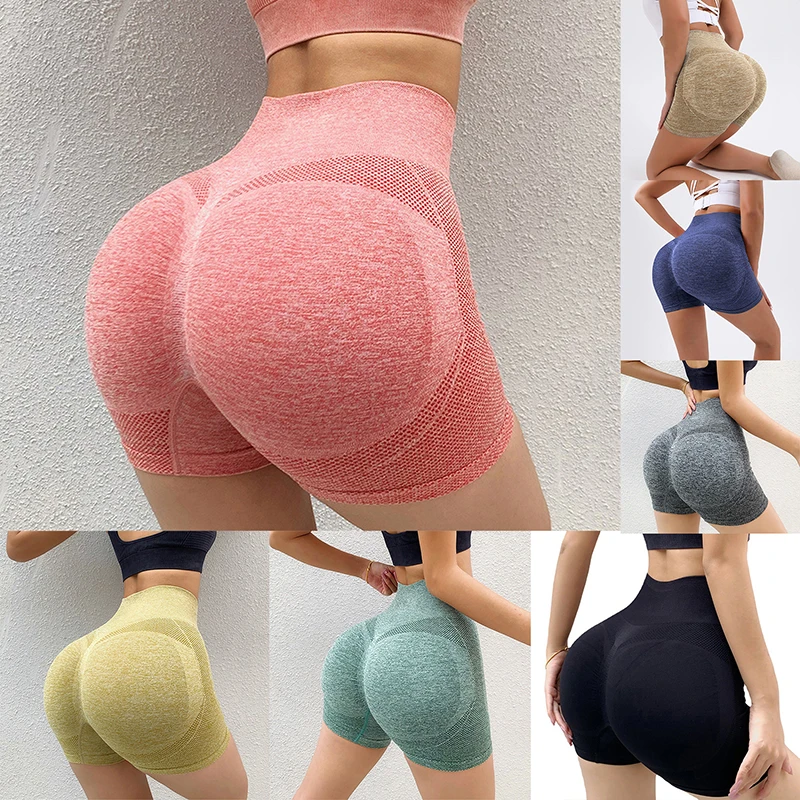 

Women Sports Fitness Shorts High Waist Abdomen Breathable Elastic Hip Peach Yoga Pants Leggings For Cycling Jogging 2022 New