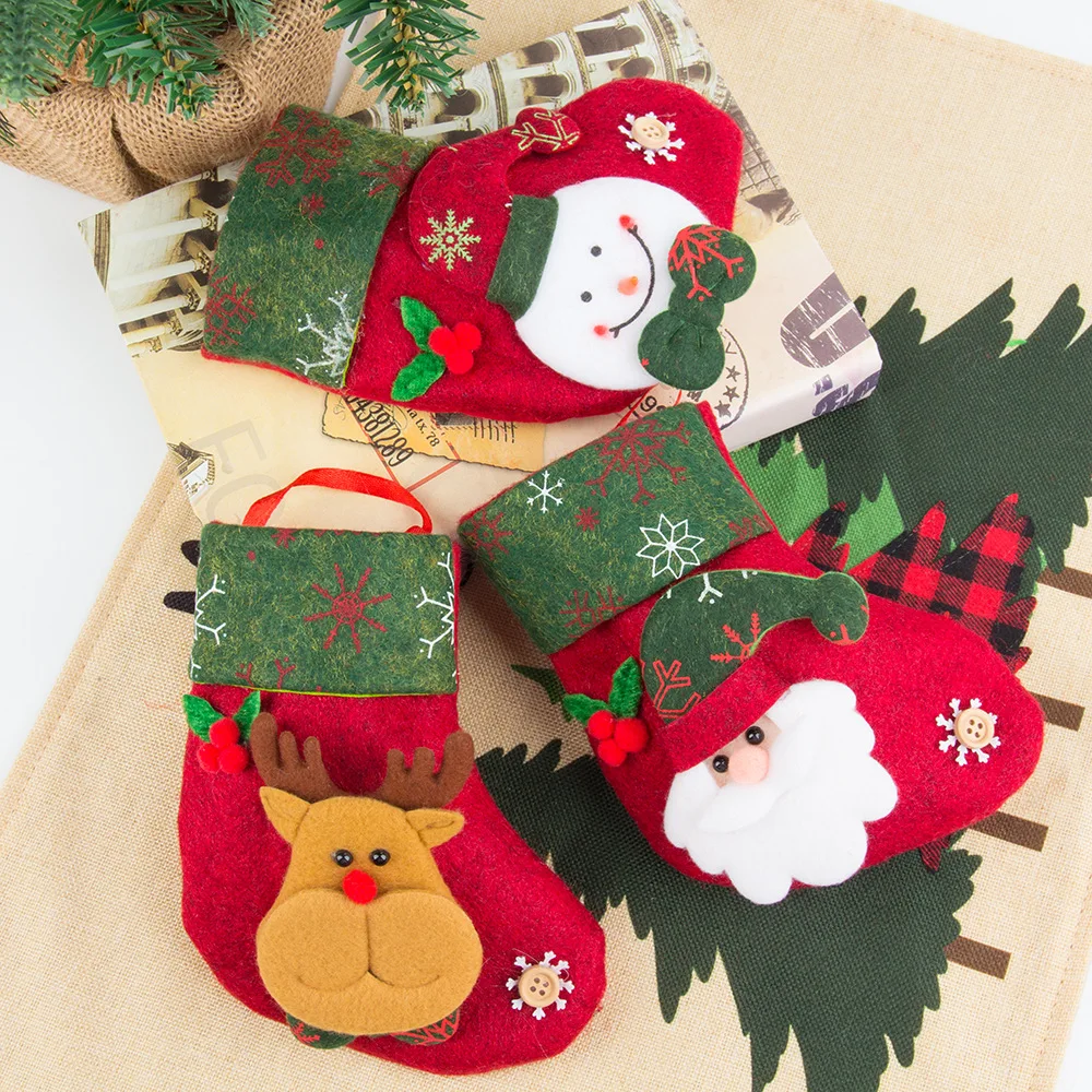 12 pcs Christmas Decoration Stockings Mini Xmas Socks Gift Bag 3 Different Candy Bags Christmas Tree Ornaments Home Decor