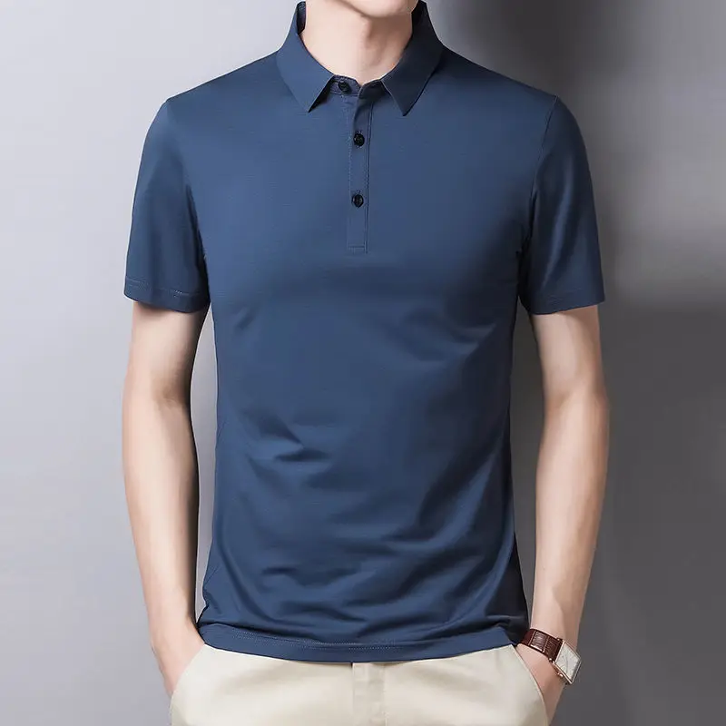 

2022 Men High Quality Summer Fashion Pure Color Casual Tees Male Short Sleeve Polo-Shirt Men Slim Soft Cool Clothing Shirts A30