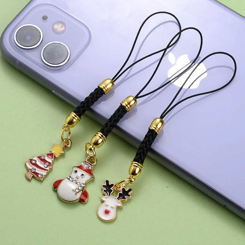 Metal Mobile Phone Pendant 1Pcs Christmas Elder Elk Snowman Wait Diagonal Lanyard Key Chain Accessories Decoration Ladies Gifts
