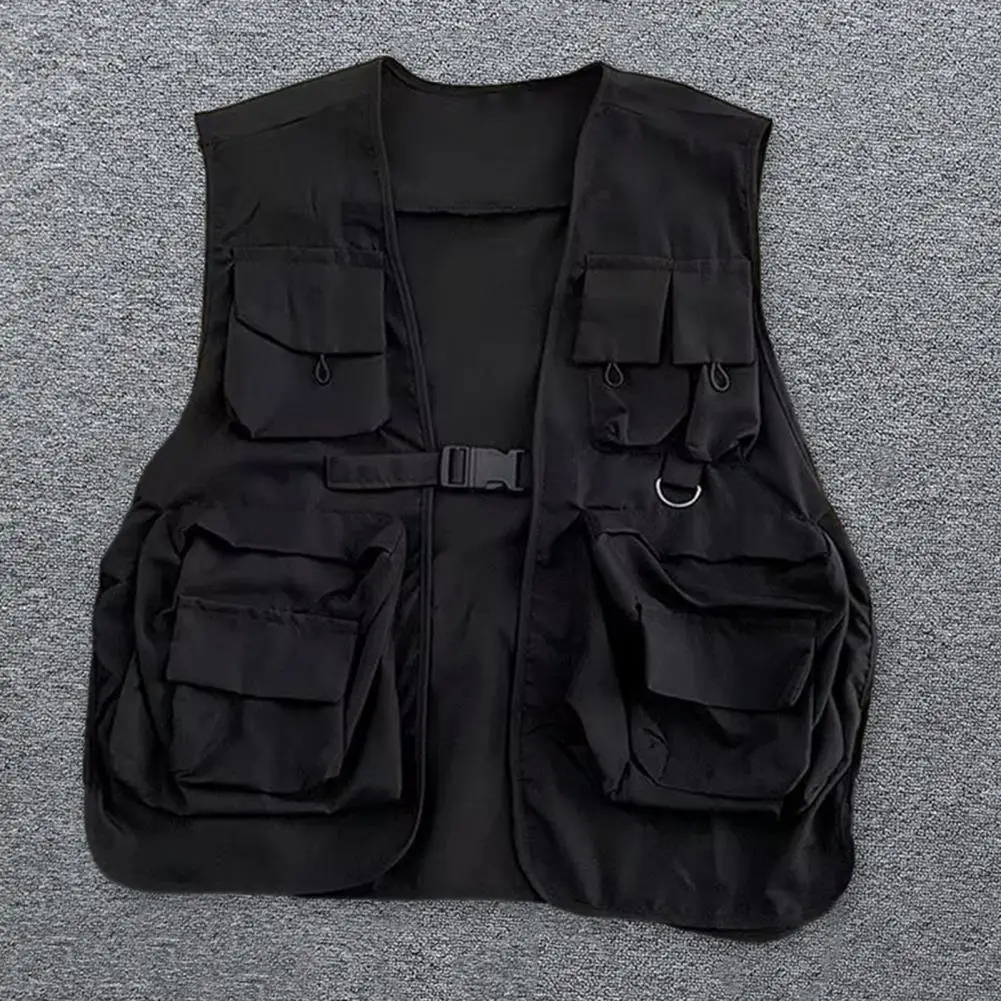 

Men Vest Jacket Streetwear Cargo Vests Unisex Hip Hop Style with Multi Pockets Buckle Closure for Men Women Hip Hop Waistcoat