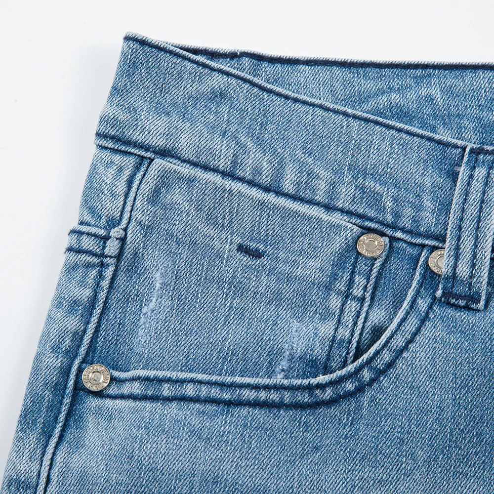 Retro Streetwear Solid Color Washed Distressed Jeans Men's Tide Brand Casual Leggings Trendy Slim Pencil Pants Jeans For Men