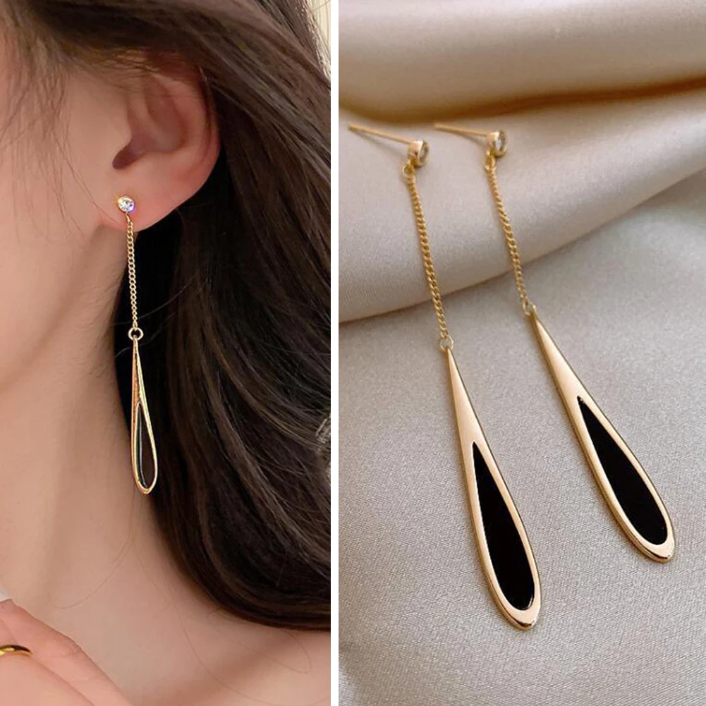 

European And American Black Drop Tassel Long Earrings 2022 New Fashion Party Luxury Accessories For Women‘s Temperament Jewelry