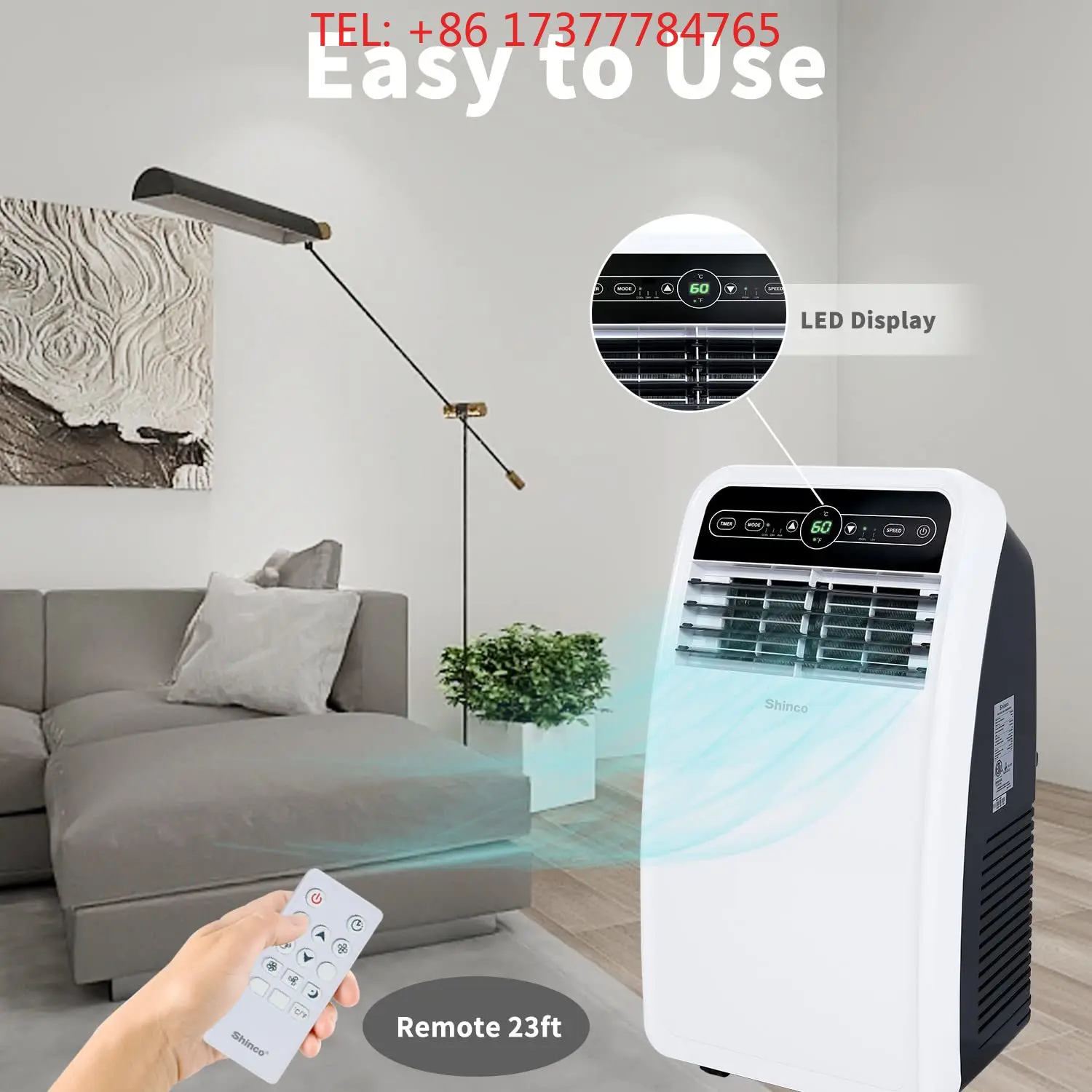 Фото Портативный кондиционер Shinco мощностью 8 000 BTU, с функциями охлаждения, осушения и вентиляции, для помещений площадью до 350 кв. футов. №1
