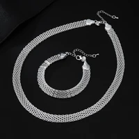hot 925 stamp silver color creativity net chain bracelets necklaces for women fashion designer party wedding jewelry sets gift