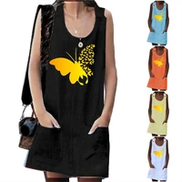 women dress summer dress round neck dress sleeveless dress butterfly print dress casual dresses fashion skirt ladies dress