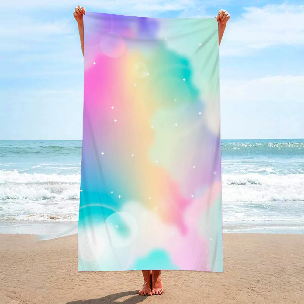 

Rainbow Gradient Beach Towel 3D Print Microfiber Soft Water Absorbing Breathable Adult Kids Swimming Rainbow Cloud Bath Towel
