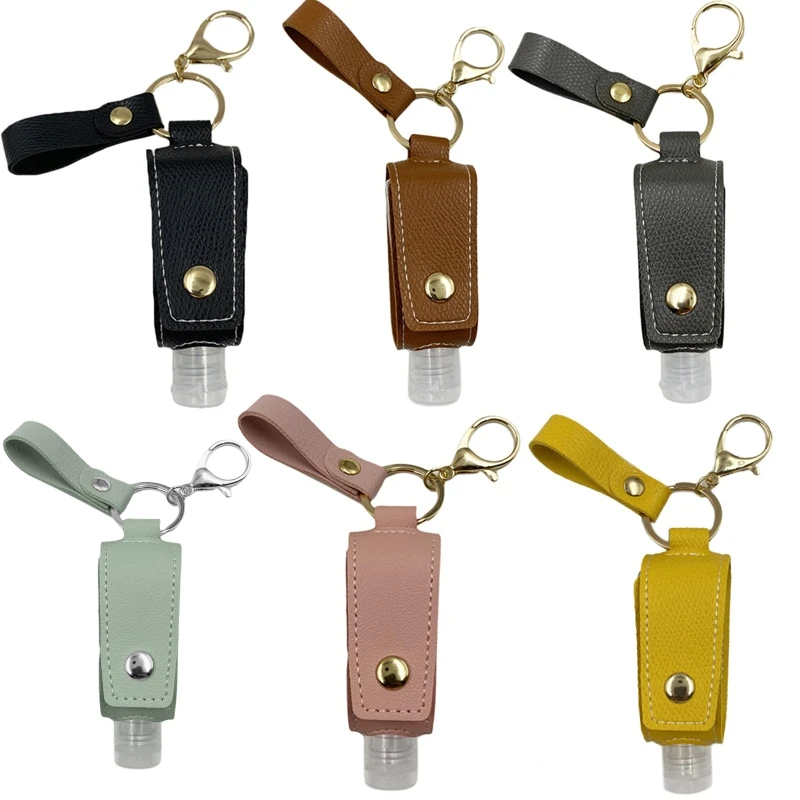 

Дорожная портативная пустая многоразовая бутылка 30 мл с держателем из искусственной кожи, брелок с зажимами, герметичный контейнер для дез...