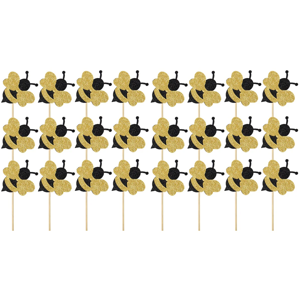 

24 pcs Lovely Bee Cake Toppers Glittering Stars Cake Picks Cupcake Decor Party Supplies for Birthday Baby Shower