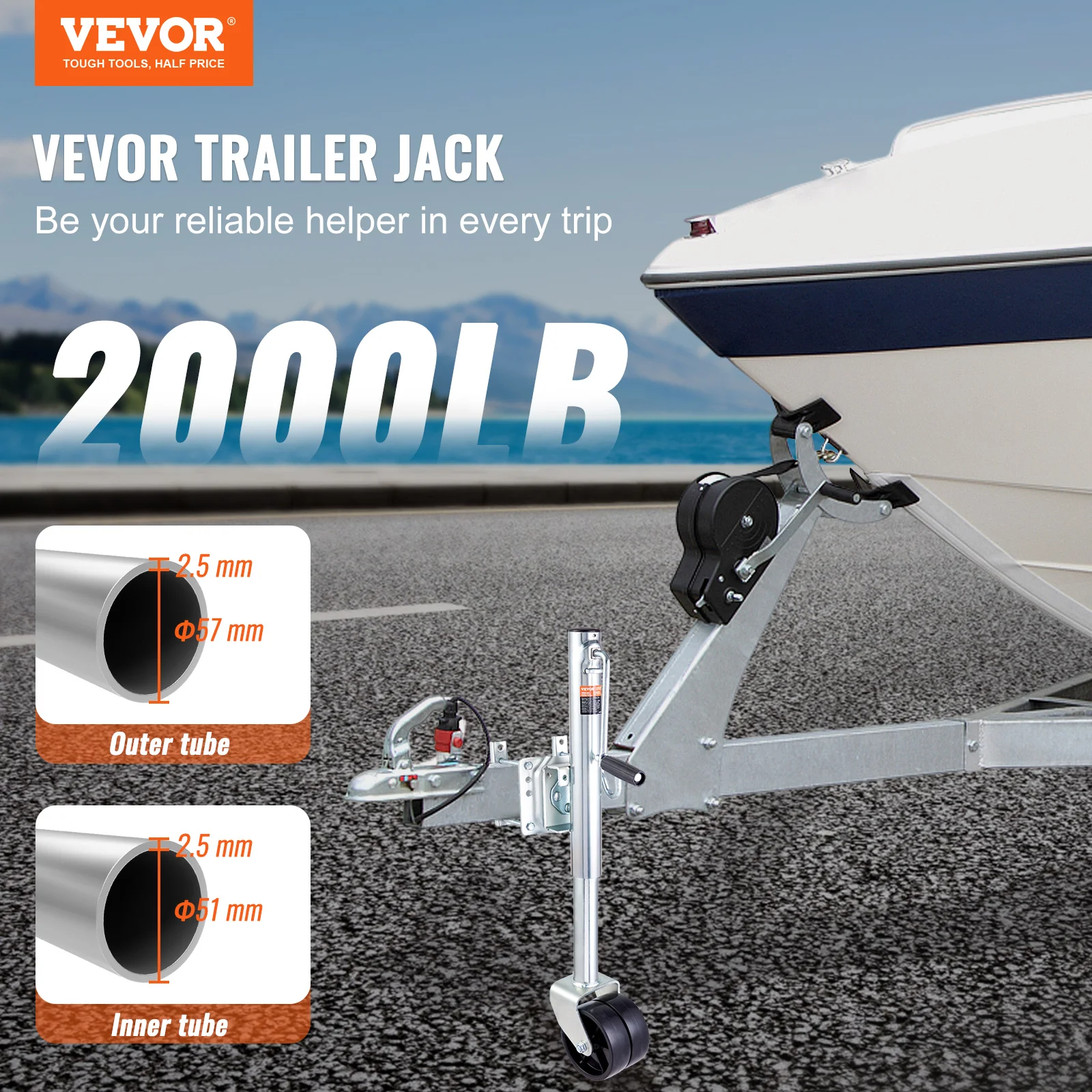 VEVOR 1000/1500/2000lbs Trailer Jack Tongue Stand with Solid Jockey Sidewind Round Wheel Lifting Boat RV Parts Accessories 2 VEVOR 1000/1500/2000lbs Trailer Jack Tongue Stand with Solid Jockey Sidewind Round Wheel Lifting Boat RV Parts Accessories 2