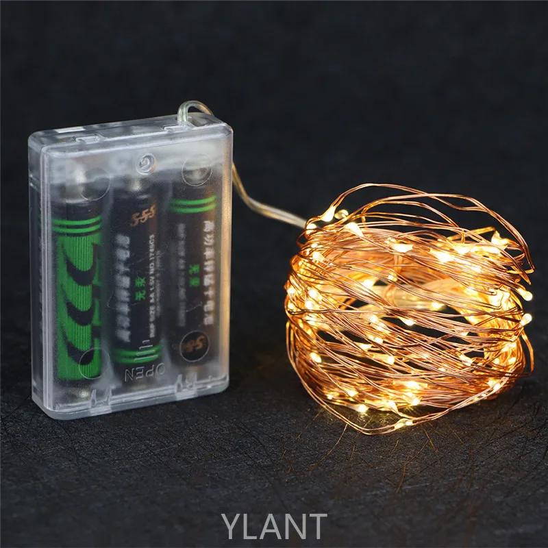 

YLANT 2M 5M 10M 100 Led Strings Copper Wire 3XAA Battery Operated Christmas Wedding Party Decoration LED String Fairy Lights