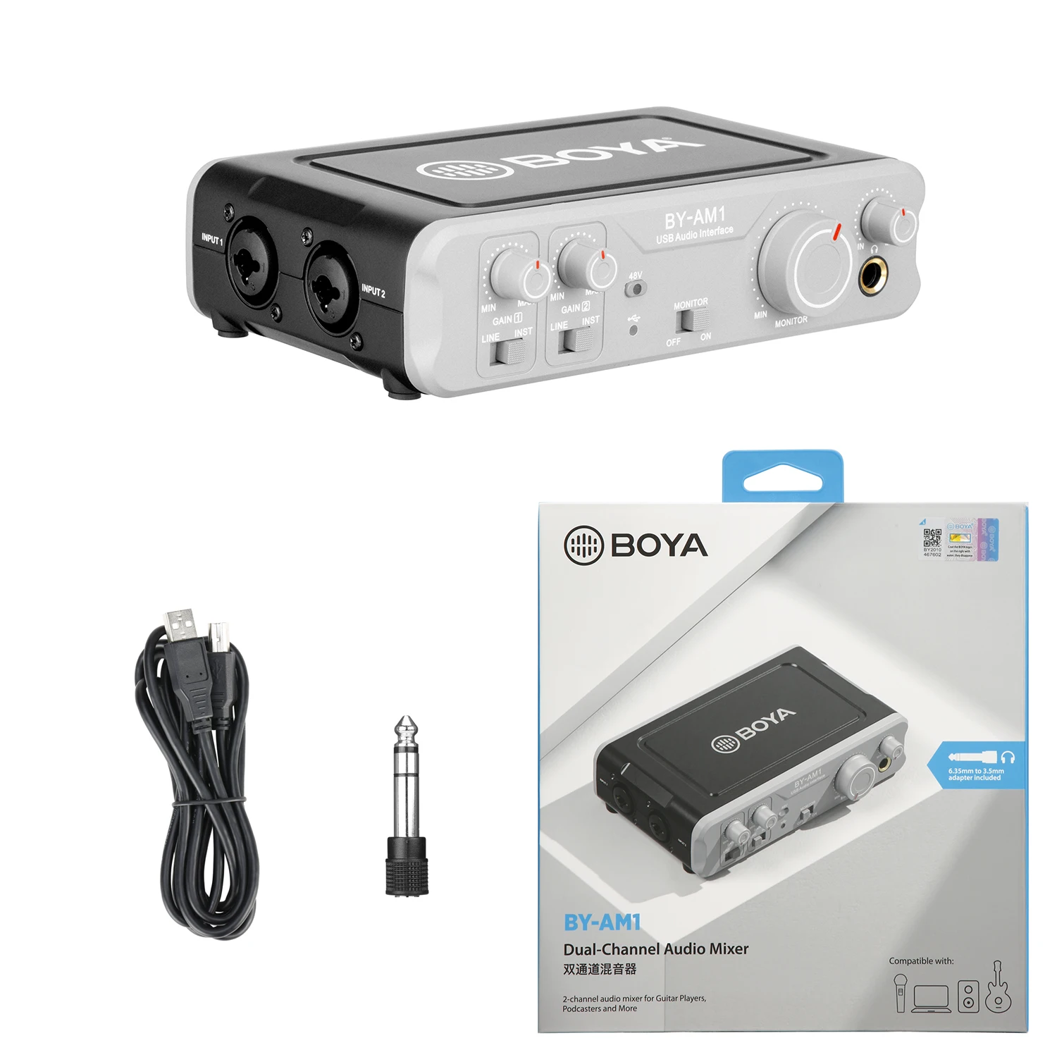 BOYA BY-AM1 Dynamic Condenser Microphone Dual-Channel Audio Mixer for PC Computers Laptops Speaker XLR Microphones Instrument
